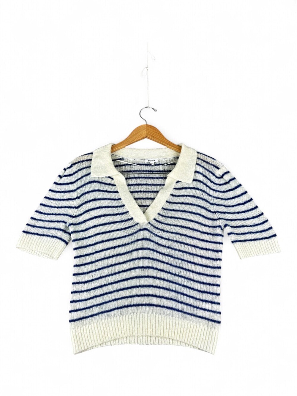 Pistola Striped V-Neck Sweater with Short Sleeves Size L